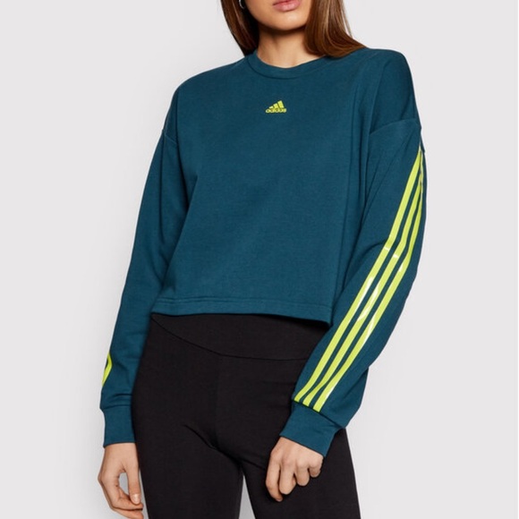 Adidas Aero ready Crop Sweatshirt Neon Stripe - Picture 1 of 8